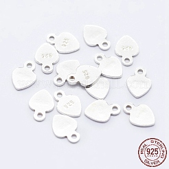 925スターリングシルバーチェーンのタブ  スタンプ925個付き  ハート  銀  7x5x0.5mm  穴：0.8mm  約8個/1g&nbsp;LS-STER-F036-19S