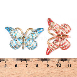 プリント半透明アクリル ペンダント  ゴールドライン入り  蝶  ミックスカラー  23x38x4.5~5mm  穴：1.5mm&nbsp;OACR-T028-17C