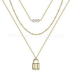 ファッショナブルなレトロ合金＆模造真珠ペンダント3層ネックレス  セーターの装飾用  ゴールドカラー  ロック  19.69~31.50インチ（50~80cm）&nbsp;FS-WG087D1-08