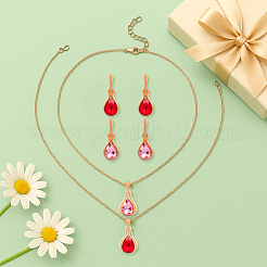 3色のラインストーンティアドロップダングルスタッドピアス＆ペンダントネックレス  女性用合金ジュエリーセット  ミックスカラー  433mm&nbsp;SJEW-HY0001-23