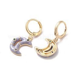 三日月リアル 18K ゴールドメッキ真鍮ダングル レバーバック イヤリング  エナメル質とキュービックジルコニア付き  ライラック  29.5x13mm&nbsp;EJEW-L268-031G-02