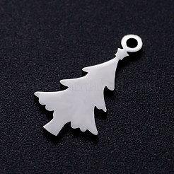 変色しにくい201ステンレススチールペンダント  クリスマスツリー  ステンレス鋼色  18x10x1mm  穴：1.5mm&nbsp;STAS-Q201-JN300-1