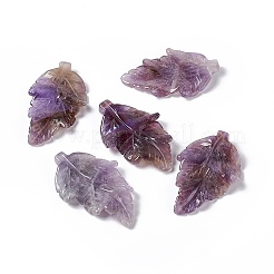 天然石アメジストペンダント  葉のチャーム  41.5x25~26x5mm  穴：0.8mm&nbsp;G-I336-01-33