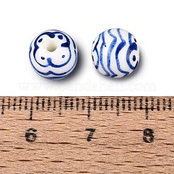 手描きの青と白のストライプ柄の丸い磁器ビーズ  diy ブレスレット ネックレス ジュエリー メイキング  藤紫色  7.5~8.5mm  穴：1.4~1.6mm&nbsp;PORC-Q007-01C