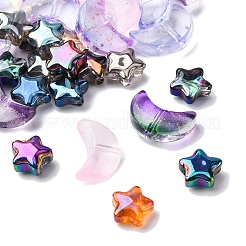40個 2スタイル電気メッキ透明ガラスビーズ  金箔  三日月と星  ミックスカラー  8~9x14x4~6mm  穴：1~1.2mm  20個/スタイル&nbsp;EGLA-FP0001-01