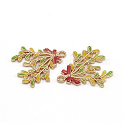 合金エナメルチャーム  クリスマスのために  ライトゴールド  葉  ゴールド  30x28.5x2mm  穴：2mm&nbsp;X-ENAM-E569-13