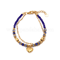 304 Stainless Steel Paperclip Chain & Natural Sodalite Beads Double Layered Bracelets&nbsp;WG3FEC9-03