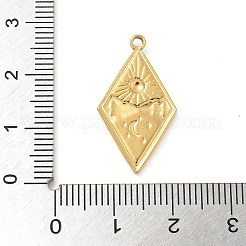 304ステンレスペンダント  太陽と月のチャームが付いた菱形  ゴールドカラー  25.5x14x2mm  穴：1.6mm&nbsp;STAS-I322-10G