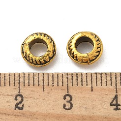 チベット風合金ビーズ  カドミウムフリー＆鉛フリー  フラットラウンド  アンティーク黄金  7.5x3.5mm  穴：3.5mm  約2127個/1000g&nbsp;TIBE-P003-33AG