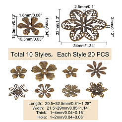 200Pcs 10 Style Iron Bead Caps&nbsp;IFIN-PH0005-15AB