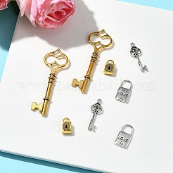 8個 4スタイル チベットスタイル 合金スケルトンキーロックペンダント  アンティークシルバー＆ゴールデン  18~60x8~21x5mm  穴：2.5~5mm  2個/スタイル&nbsp;FIND-FS0002-11