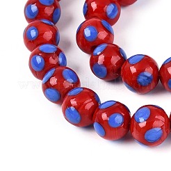 手作りランプワークビーズ連売り  ラウンド  波点付き  クリムゾン  9.5~11mm  穴：0.9~1.2mm  約38個/連  13.78~14.37インチ（35~36.5cm）&nbsp;LAMP-N037-02D