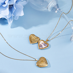 2Pcs 316 Surgical Stainless Steel Heart Photo Locket Pendant Cable Chain Necklaces for Women&nbsp;NJEW-DC0001-15G