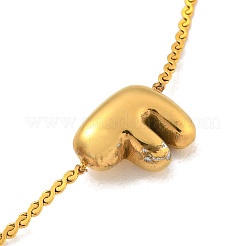 304ステンレススチールサーペンタインチェーンブレスレット  女性用チャンクレターリンクブレスレット  18KGP本金メッキ  文字F  6.50インチ（16.5cm）  文字：1mm&nbsp;BJEW-H608-01G-F