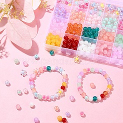 DIY ガラスラウンド & アクリルビーズブレスレット作成キット  ミックスカラー  7.5~9mm  穴：1.5mm  12色  25個/カラー  300pc&nbsp;DIY-YW0009-85