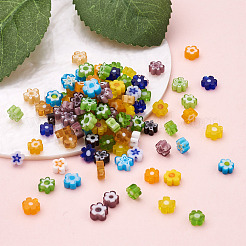 300個10色手作りミルフィオリガラスビーズ  花  ミックスカラー  4~7.2x2.6mm  穴：1mm  30個/カラー&nbsp;LAMP-TA0002-05