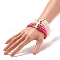 Handmade Polymer Clay Heishi Beads Stretch Bracelets Set with Heart Pattern Beads for Women&nbsp;BJEW-JB07449