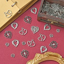 50pcs5スタイルチベットスタイルアロイペンダント  ハート  アンティークシルバー  9~21.5x9~20x1.3~3mm  穴：0.8~2.5x0.8~3mm  10個/スタイル&nbsp;FIND-YW0004-61