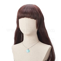 天然シェルフラットラウンドペンダントネックレス、ラウンドスネークチェーン付き  女性用304ステンレスジュエリー  ステンレス鋼色  17.72インチ（45cm）&nbsp;NJEW-JN04219