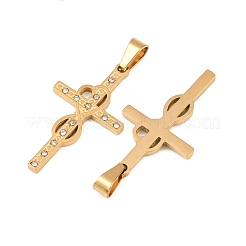 304ステンレススチールラインストーンペンダント  インフィニティクロスチャーム  ゴールドカラー  32.5x18.5x2mm  穴：6.5x3.5mm&nbsp;STAS-Z190-12G-01