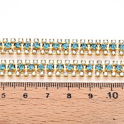 鉄ラインストーンカップチェーン  スプールで  ゴールドカラー  ダークターコイズ  8.5x3mm  約14.99フィート（4.57m）/ロール&nbsp;CH-T006-04G-03