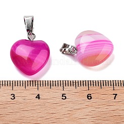 天然縞瑪瑙チャーム  シルバートーンの金属パーツ付き  ハート  染め  16x6mm&nbsp;HEAR-PW0001-057-31
