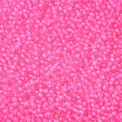11/0 FGBグレードAラウンドガラスシードビーズ  透明インサイドカラー  ショッキングピンク  2.3x1.5mm  穴：1mm  約48500個/ポンド&nbsp;SEED-N001-D-206
