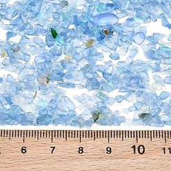 ガラスチップビーズ  穴がないビーズ  ナゲット  ブルー  2.5~11.5x2~5x0.4~2mm&nbsp;GL-CBAB547-01