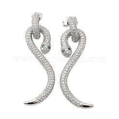 Snake Brass Cubic Zirconia Dangle Stud Earrings for Women&nbsp;EJEW-F367-01B-P