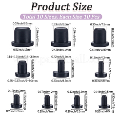 100個 10スタイル シリコンボトルシールプラグ  ブラック  6.5~13x6.5~10mm  10個/スタイル&nbsp;FIND-GF0008-89