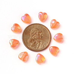 100 個の環境に優しい透明アクリル ビーズ  染め  ABカラー  ハート  レッドオレンジ  8x8x3mm  穴：1.5mm&nbsp;TACR-YW0001-07C