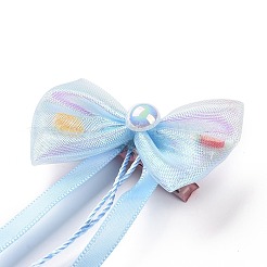 ちょう結びロングリボンアリゲーターヘアクリップ  ランダムカラーのタッセル付き  十代の少女の贈り物のための漢服のヘアアクセサリー  ライトスカイブルー  213~220x57~60x15~16mm  2個/カード&nbsp;PHAR-D013-03D