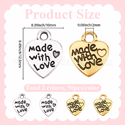100pcs2スタイルチベットスタイルアロイペンダント  ハートチャーム  ミックスカラー  12.2~12.5x10x1.8~2mm  穴：2mm  50個/スタイル&nbsp;TIBE-SC0002-63