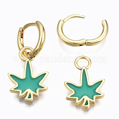 Brass Enamel Huggie Hoop Earrings&nbsp;EJEW-T014-28G-02-NF