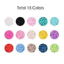 150g15色手作りポリマークレイビーズ  ヒシビーズ  ジュエリー工芸用品のDIY用  ディスク/フラットラウンド  ミックスカラー  4x1mm  穴：1mm  10 G /カラー&nbsp;CLAY-JP0001-14-4mm