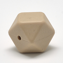 食品グレードの環境に優しいシリコーン焦点ビーズ  多面カットキューブ  バリーウッド  17x17x17mm  穴：2mm&nbsp;LS-SIL-Q009A-55