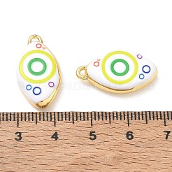 プリントブラスペンダント  馬の目と指輪の模様のチャーム  ラックめっき  長持ちメッキ  鉛フリー＆カドミウムフリー  ゴールドカラー  きいろ  22.5x12.5x5mm  穴：2x1mm&nbsp;KK-CBAF9BC-03G-01
