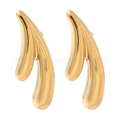 女性用304ステンレススチールスタッドピアス  鹿の角  ゴールドカラー  34x13mm&nbsp;EJEW-K302-07G