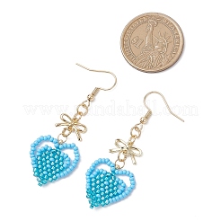 Handmade Glass Seed Beads Heart Dangle Earrings&nbsp;EJEW-MZ00577-02