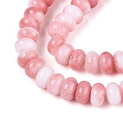 ガラスビーズ連売り  天然石風  ロンデル  染め  ライトコーラル  8~8.5x4.5~5mm  穴：1~1.2mm  約155~159個/連  30.12~31.30インチ（76.5~79.5cm）&nbsp;X-GLAA-N059-5x8mm-40