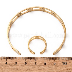 304ステンレススチール製カフバングル＆カフリングセット  クローバー  ゴールドカラー  8mm  内径：60x52.5mm&nbsp;SJEW-Z003-01G