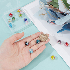 24個12スタイルの手作り透明ガラスとランプワークビーズセット  花模様の丸  ミックスカラー  12x11mm  穴：1.8mm  2個/スタイル&nbsp;GLAA-GO0001-23