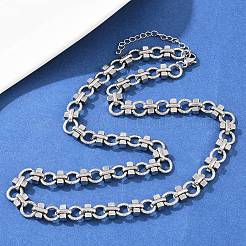 8mm 304ステンレススチールツイストリングリンクチェーンネックレス  変色しない  ステンレス鋼色  17.99インチ（45.7cm）&nbsp;NJEW-Z105-04P-04