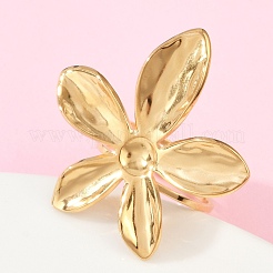 304ステンレススチールカフリング  花  ゴールドカラー  32x32mm  内径：17mm&nbsp;RJEW-D306-06G