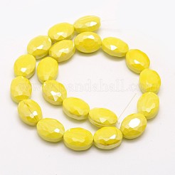 電気メッキガラスビーズセット  パール光沢メッキ  多面カットオーバル  きいろ  16x12x7mm  穴：1mm  約20個/連  11.8インチ&nbsp;EGLA-J107-E09