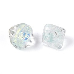 手作りの箔ガラスビーズ連売り  双円錐形  アクアマリン  12~14.5x14.5~16x14.5~16mm  穴：1~1.4mm  約30個/連  15.16~15.55インチ（38.5~39.5cm）&nbsp;FOIL-N033-01D