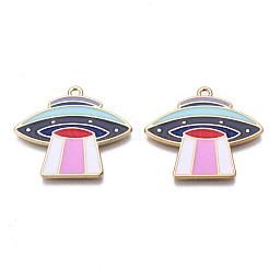 合金エナメルチャーム  カドミウムフリー＆鉛フリー  UFO  ライトゴールド  カラフル  26x29.5x1.5mm  穴：1.6mm&nbsp;X-ENAM-S126-027-RS