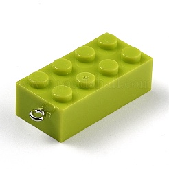 オペークアクリルパーツ  プラチナ鉄ループ付き  長い長方形のビルディングブロックチャーム  黄緑  36x16x11.5mm  穴：1.5mm&nbsp;LS-MACR-B0001-02B