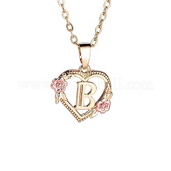 Brass Rose Flower Heart with Letter Pendant Necklaces&nbsp;FS-WGF6950-02