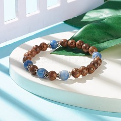女性用ナチュラルウェンジウッド＆ジェムストーンラウンドビーズストレッチブレスレット  内径：2-3/8インチ（6cm）&nbsp;BJEW-JB07935